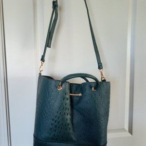 Teal faux ostrich purse.